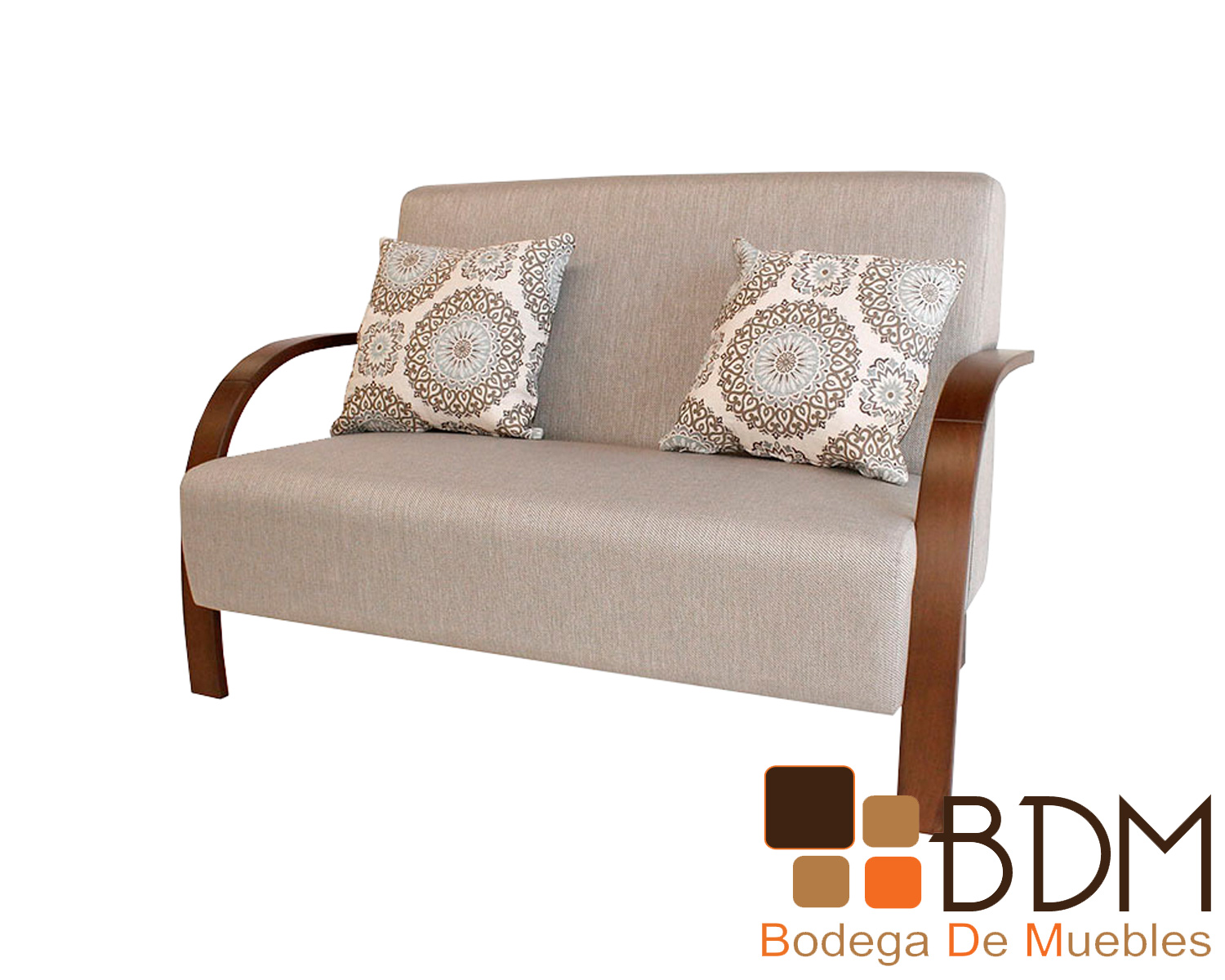 Love seat fabricado en madera tapizado en tela cafe