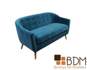 Set de sofa y sillon tapizado en tela suede color azul