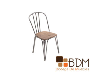 Silla ocasional moderna de estructura de metal y asiento madera