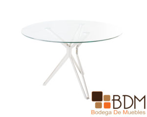 Mesa para comedor redonda de cristal base cromada