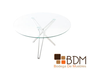 Mesa para comedor redonda de cristal base cromada