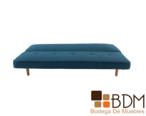 Sofa cama color azul con patas de madera