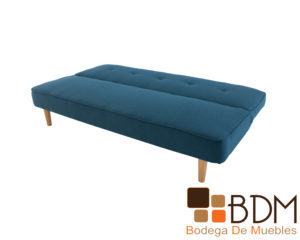 Sofa cama color azul con patas de madera