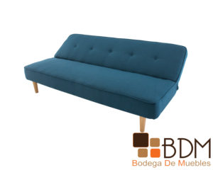 Sofa cama color azul con patas de madera