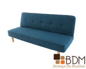 Sofa cama color azul con patas de madera