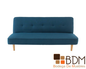 Sofa cama color azul con patas de madera