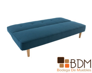 Sofa cama color azul con patas de madera