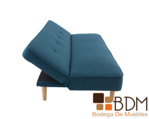 Sofa cama color azul con patas de madera