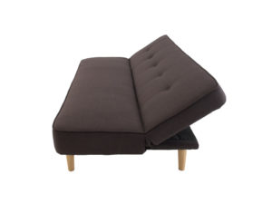 Sofa cama moderno color cafe con patas de madera