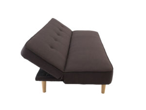 Sofa cama moderno color cafe con patas de madera