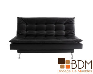 Sofa cama en tacto piel negro estructura madera y patas metal