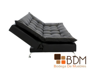 Sofa cama en tacto piel negro estructura madera y patas metal