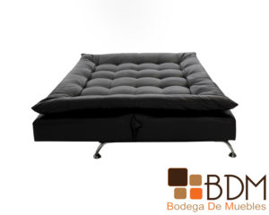 Sofa cama en tacto piel negro estructura madera y patas metal