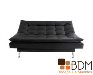 Sofa cama en tacto piel negro estructura madera y patas metal