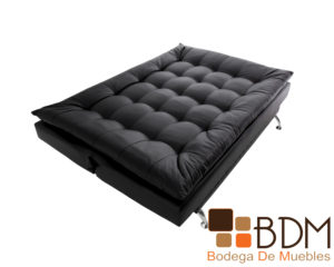 Sofa cama en tacto piel negro estructura madera y patas metal