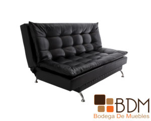 Sofa cama en tacto piel negro estructura madera y patas metal