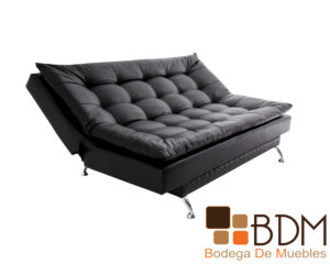 Sofa cama en tacto piel negro estructura madera y patas metal