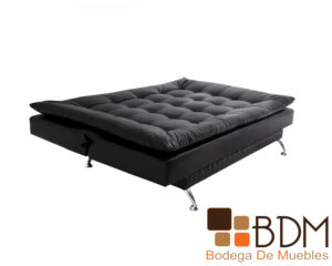 Sofa cama en tacto piel negro estructura madera y patas metal