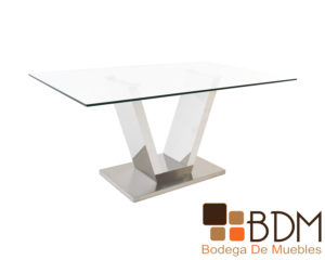 Mesa para Comedor Rectangular Cristal Cromado