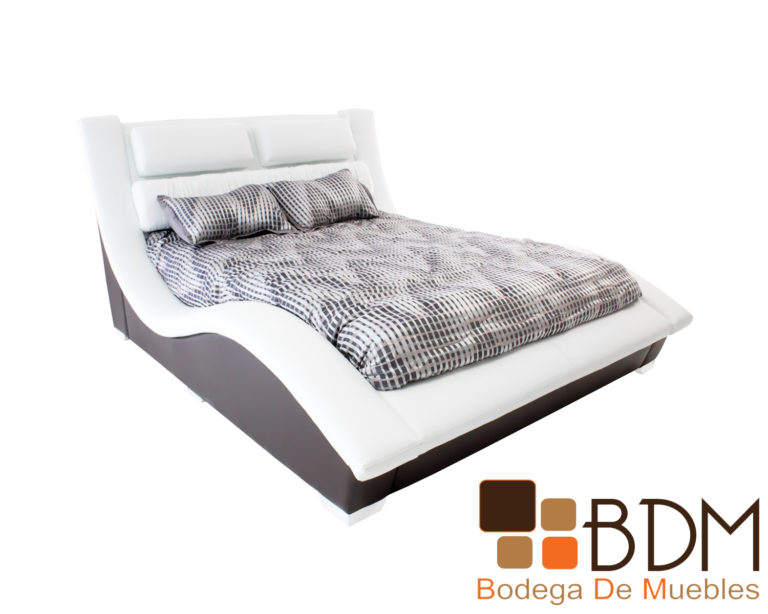 Cama Respaldo Queen Size Tapizada Blanco y Café