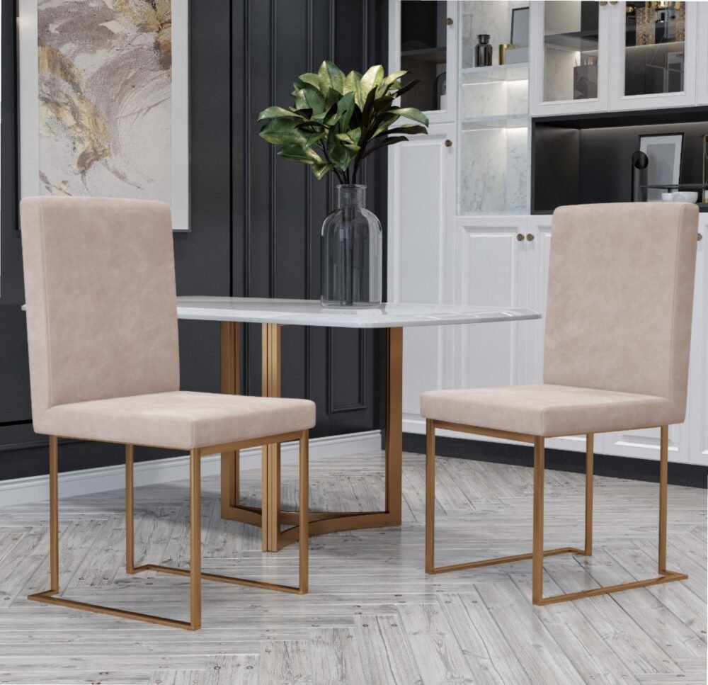 Modrest Fowler – Juego de 2 sillas de comedor modernas de terciopelo beige y latón