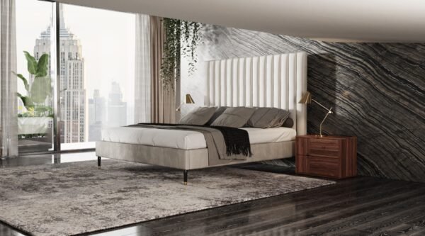Mueble Modrest Hemlock - Cama contemporánea de tela
  blanca – Envíos a todo México | FurnitureMX