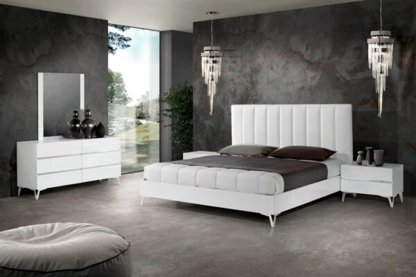 Mueble Nova Domus Angela - Cama italiana moderna de
  cuero ecológico blanco – Envíos a todo México | FurnitureMX