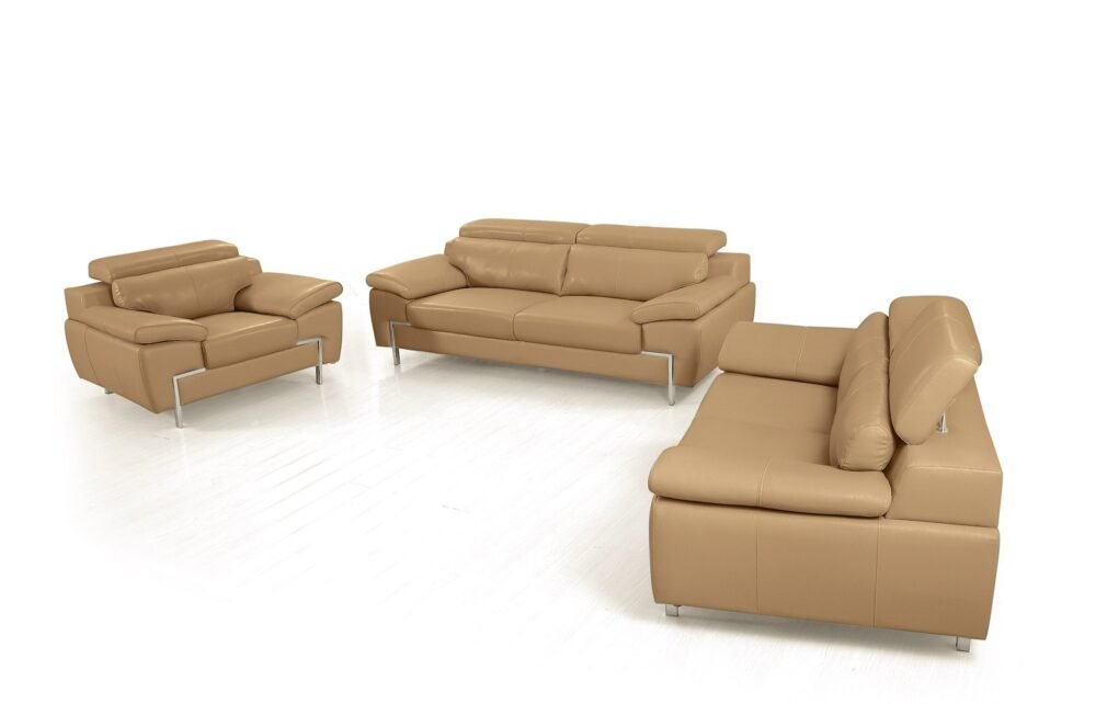 Divani Casa Grange – Conjunto moderno de sofás de cuero color camel