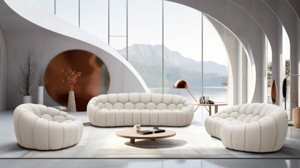 Sala Divani Casa Yolonda - Sofá moderno curvo de
  tela beige – Envíos a todo México | FurnitureMX