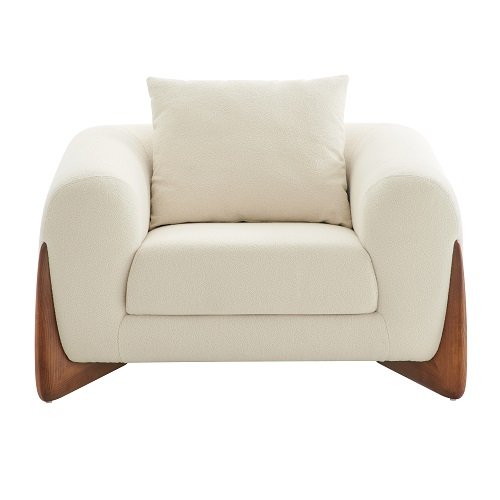 Mueble Modrest Fleury - Sillón contemporáneo de
  tela color crema y nogal – Envíos a todo México | FurnitureMX