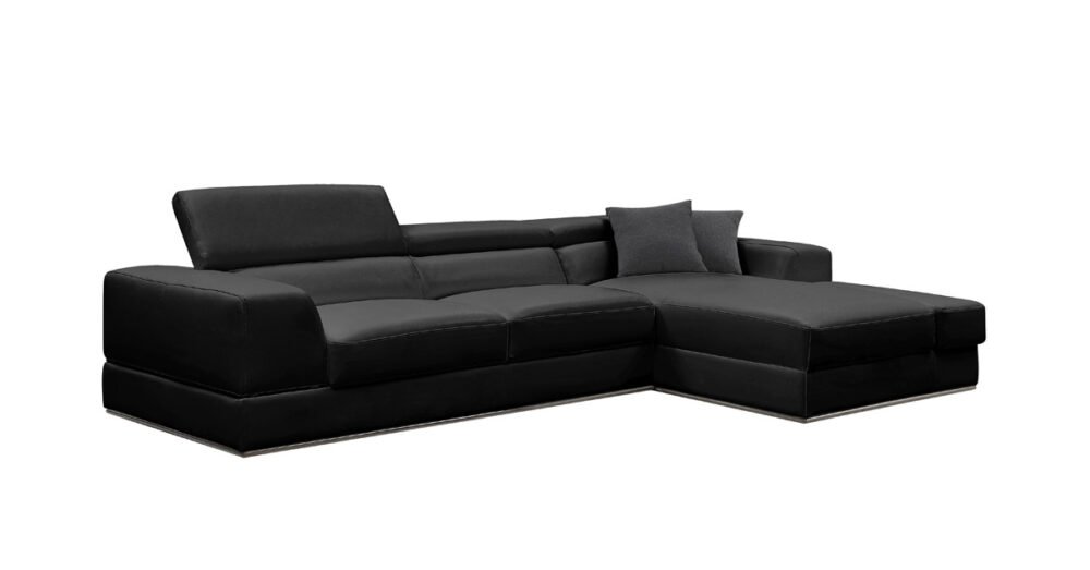 Divani Casa Pella Mini – Sofá seccional moderno de cuero negro con orientación derecha