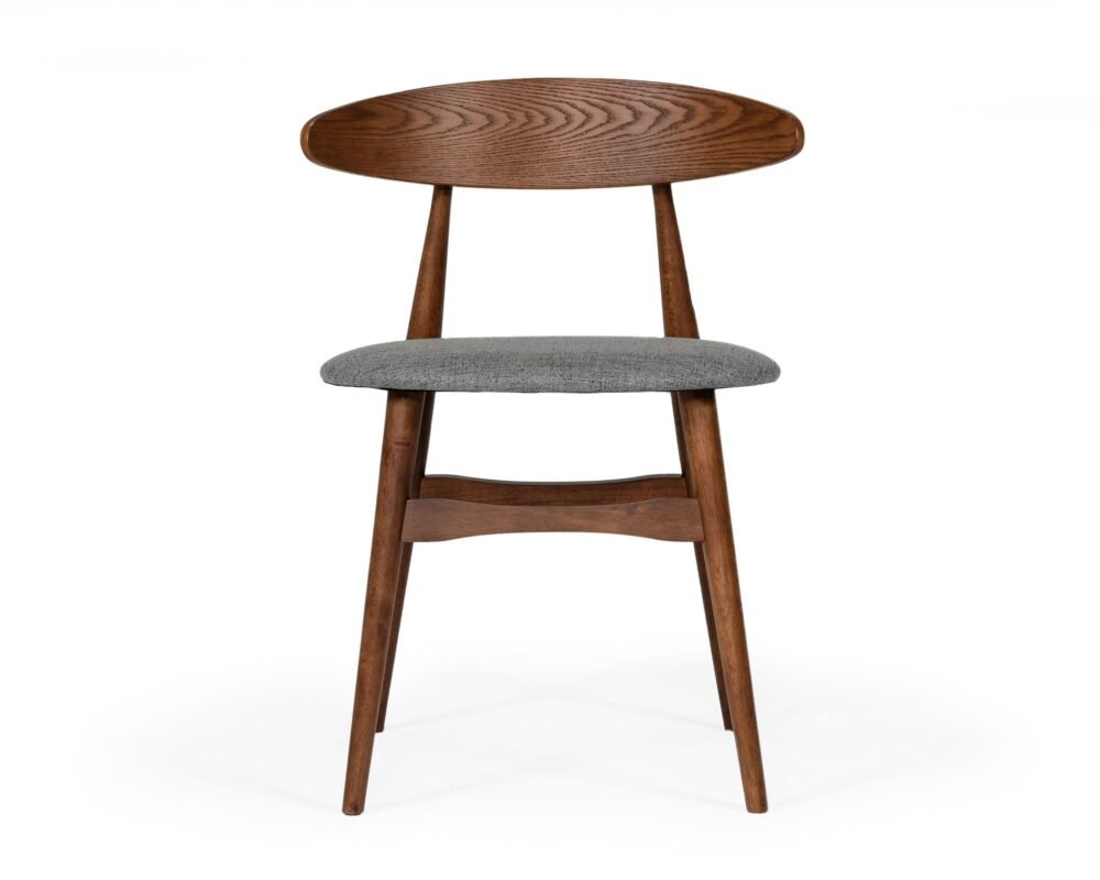 Modrest Prospect – Silla de comedor moderna de tela gris y nogal (juego de 2)