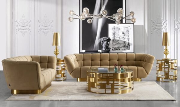 Mueble Modrest Kudo - Mesa de centro Glam de
  cristal transparente y cristal dorado – Envíos a todo México | FurnitureMX