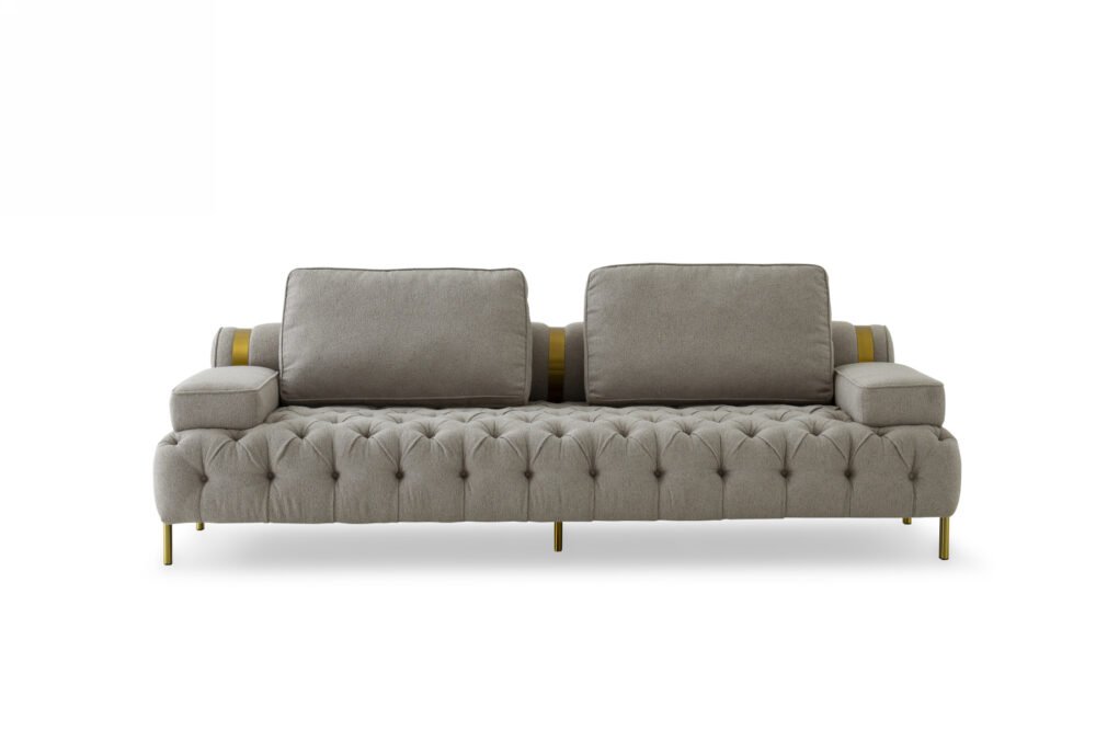Divani Casa Ladera – Sofá de tela Glam gris y dorado