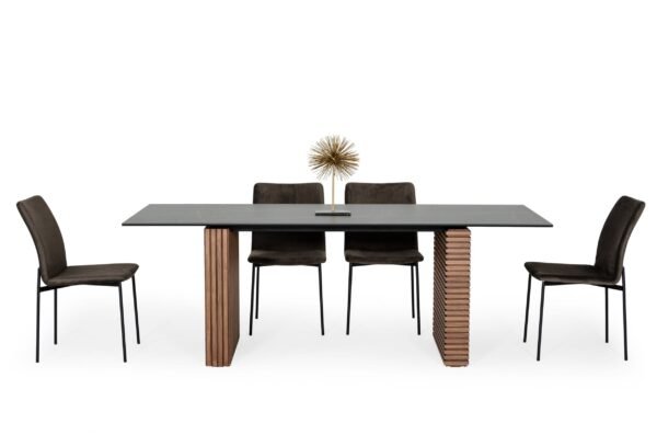 Mesa de comedor Modrest Maggie - Mesa de comedor
  moderna con tapa de cerámica negra y nogal – Envíos a todo México |
  FurnitureMX