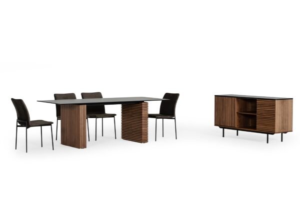 Mesa de comedor Modrest Maggie - Mesa de comedor
  moderna con tapa de cerámica negra y nogal – Envíos a todo México |
  FurnitureMX