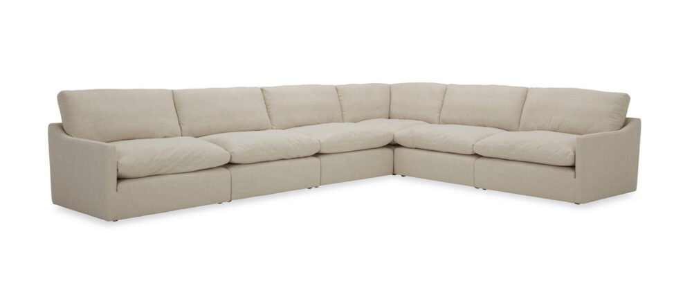 Divani Casa Fedora – Sofá seccional moderno de tela blanca + otomana