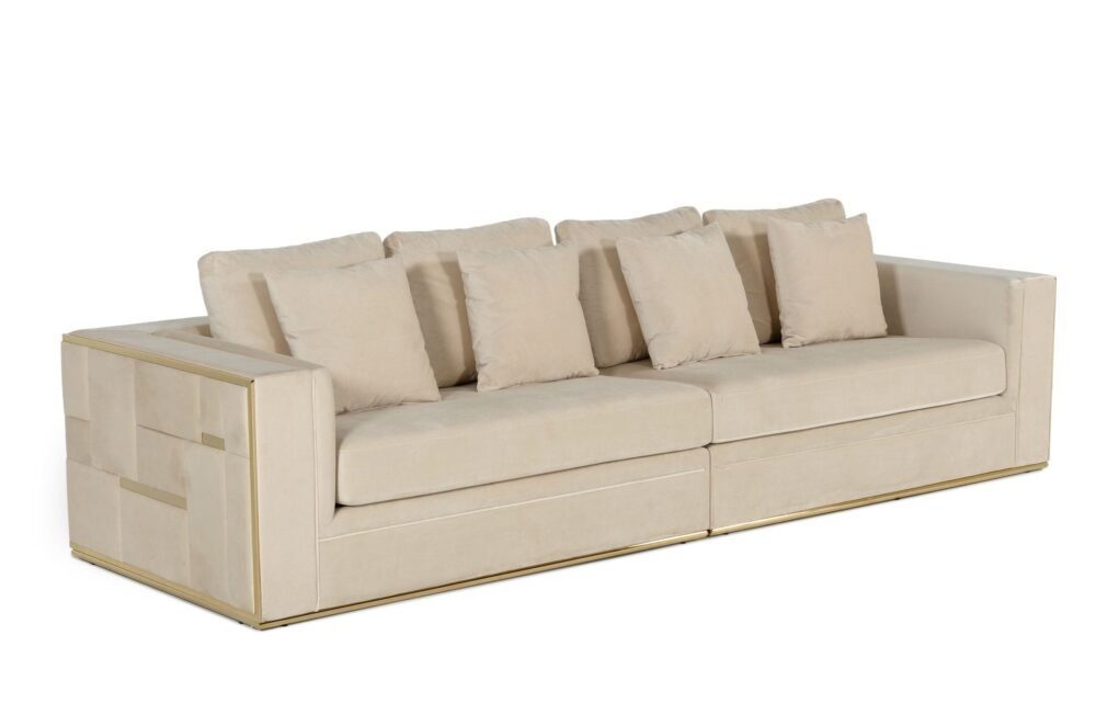 Divani Casa Mobray – Sofá de tela Glam beige y dorado