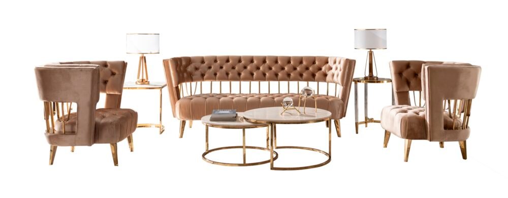 Divani Casa Courtney – Sillón de tela beige y dorado