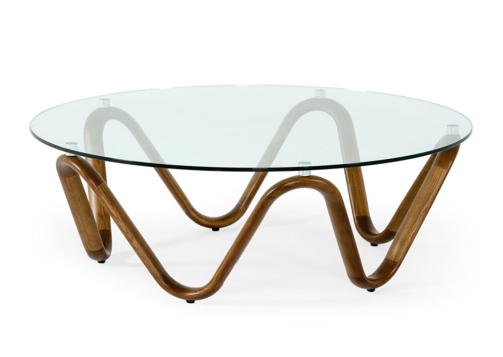 Modrest Lassen – Mesa de centro moderna de vidrio y nogal