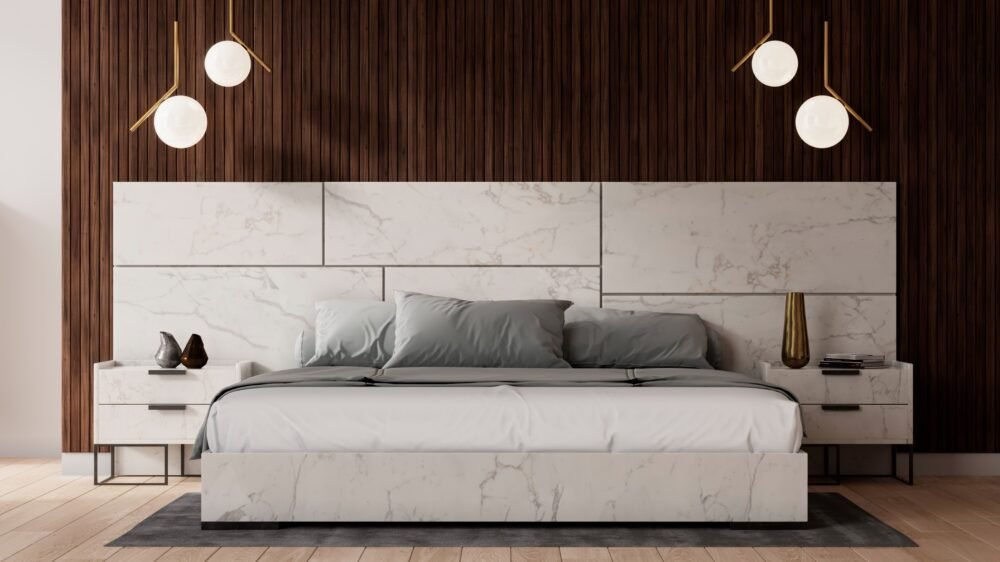Nova Domus Marbella – Juego de cama italiano moderno de mármol sintético blanco