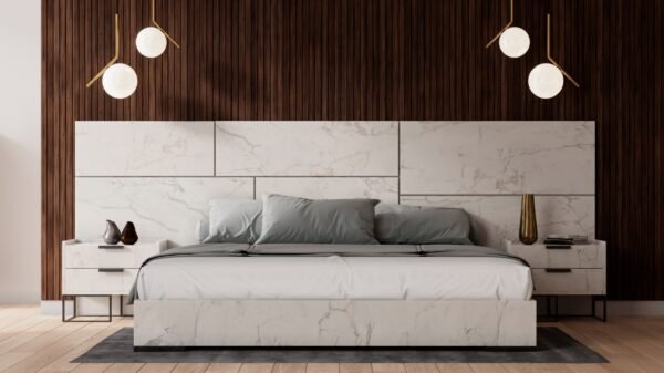 Mueble Nova Domus Marbella - Juego de cama italiano
  moderno de mármol sintético blanco – Envíos a todo México | FurnitureMX