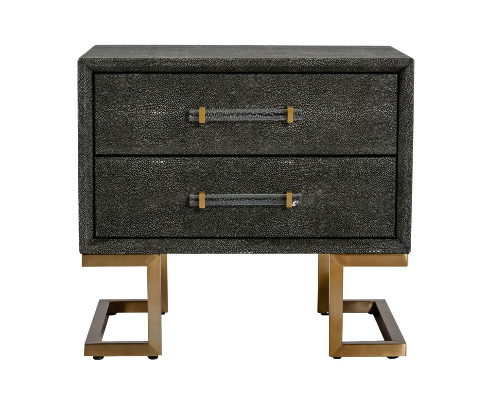 Modrest Howard – Mesita de noche moderna de polipiel gris shagreen y dorada