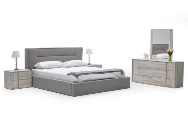 Mueble Nova Domus Juliana - Cama italiana moderna
  tapizada en gris – Envíos a todo México | FurnitureMX