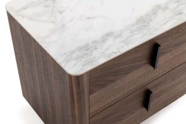 Mueble Modrest Chelton - Mesita de noche
  contemporánea de cerámica blanca y nogal – Envíos a todo México | FurnitureMX