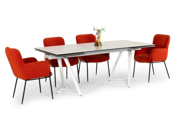 Mesa de comedor Modrest Farrell - Mesa de comedor
  extensible moderna de cerámica blanca – Envíos a todo México | FurnitureMX