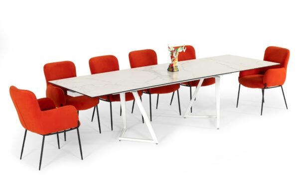 Mesa de comedor Modrest Farrell - Mesa de comedor
  extensible moderna de cerámica blanca – Envíos a todo México | FurnitureMX