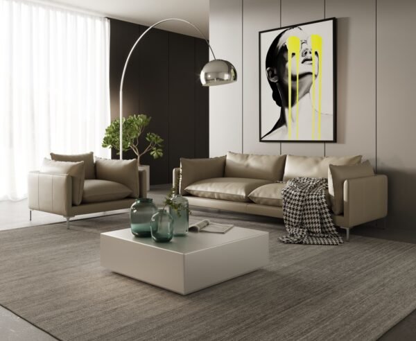 Sala Divani Casa Harvest - Sofá moderno de cuero
  color topo – Envíos a todo México | FurnitureMX