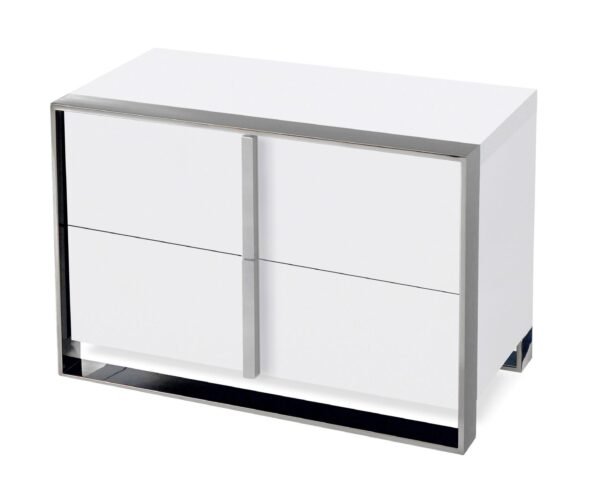 Mueble Nova Domus Francois - Mesita de noche
  moderna de acero inoxidable y color blanco – Envíos a todo México |
  FurnitureMX