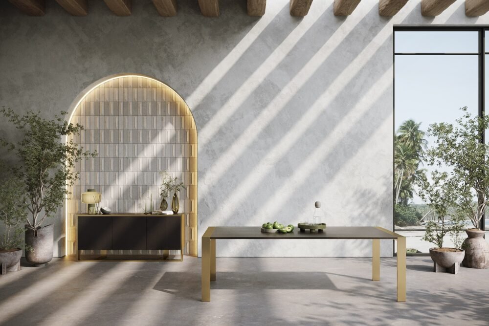 Modrest Fauna – Mesa de comedor moderna de wengué y latón